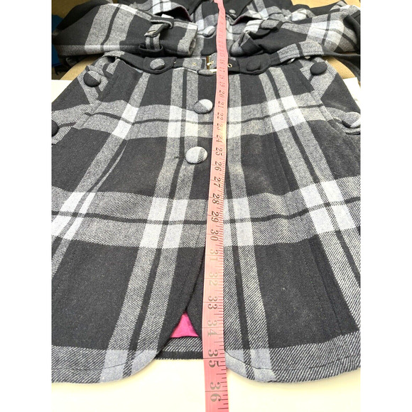 Anthropologie Tulle Coat Blue & Black Plaid SZ L Wool Blend Belted Jacket Lined - Picture 7 of 8